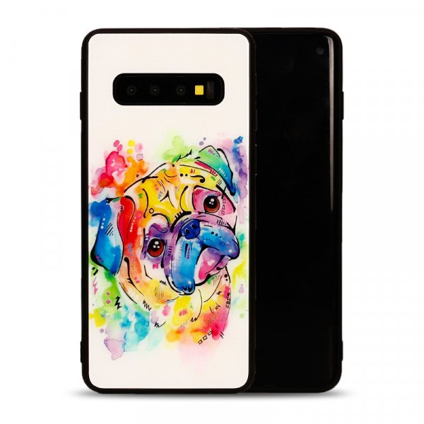 Wholesale Galaxy S10 Design Tempered Glass Hybrid Case (Color Dog)